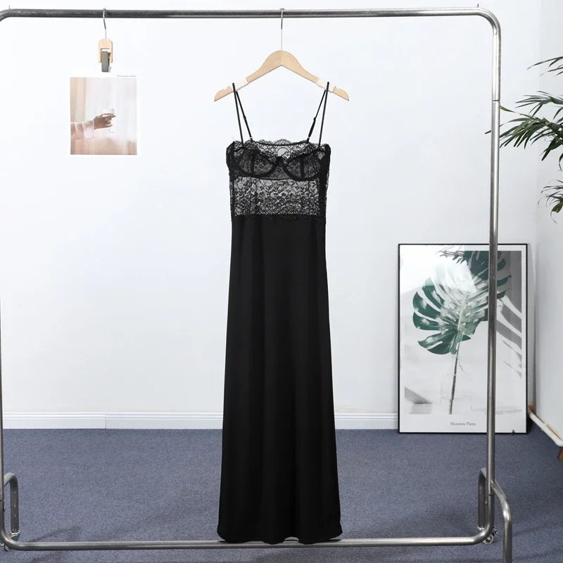 Lace Patchwork Women Slip Dress Sexy Sleeveless Spaghetti Strap See Through Slim Fitting Female Dress Summer Party For Lady 2026