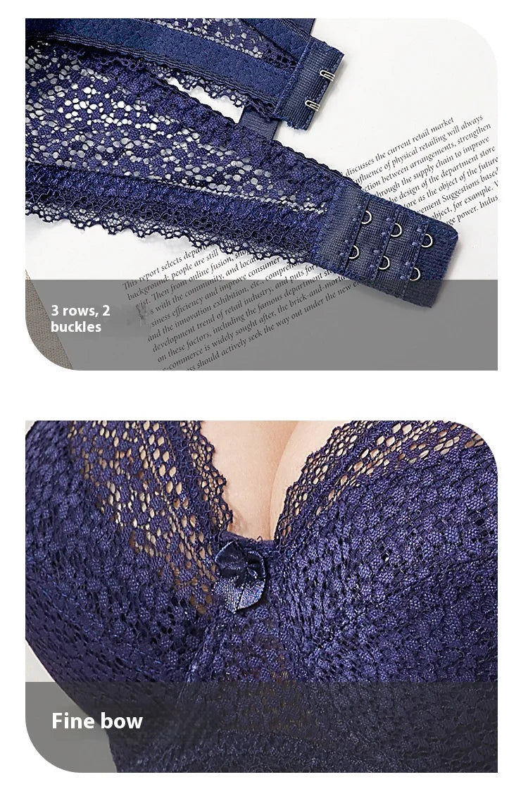 Large Breasts Lace Plus Size Ladies Bra Top Support Breathable Comfortable Steel Ring Bow Tie Bra Thin Section Gathered Bra