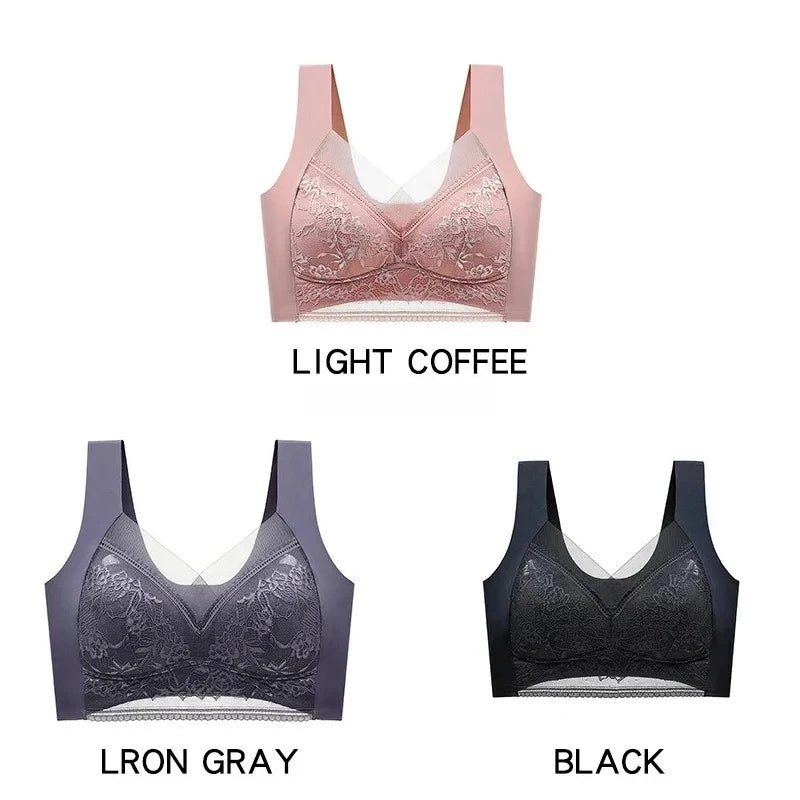 3 Pcs Women's Push Up Bralette Wireless Bras - 5cm Natural Lift, Seamless Lace Plus Size (L-6XL), No Underwire Comfort