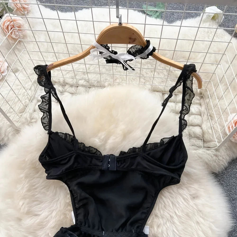 Women Erotic Uniform Sensual Lingerie Dress Fashion Lace Spliced A-line Lingerie Sets Slim Sheer Comfortable Lingerie Sets New