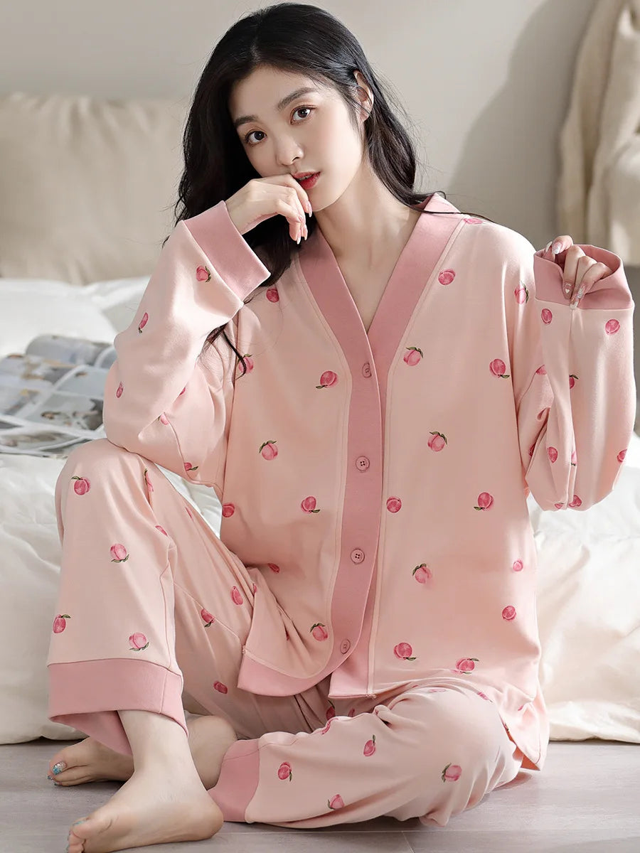 Girls' Four-Season Pajama Set Women's Long-Sleeve Homewear New Casual Outfit for Going Out and Walking Women's Homewear Set