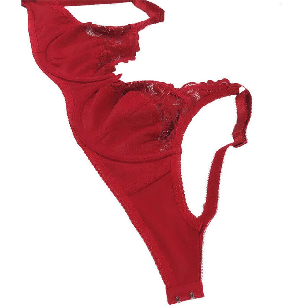 BCHRAYIUP Women's Underwired Non Padded Bra Sexy Sheer Lace Plunge Soft Cups Comfort Bra 34 36 38 40 42 44 B C D E