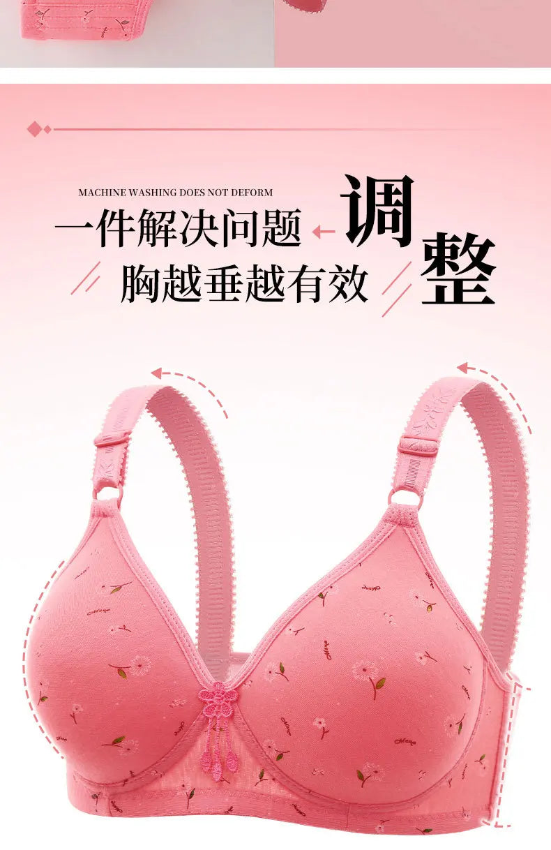 Large and Thin Underwire Bra Without Steel Ring Comfortable Gathering and Breathable Bra for Middle-aged and Elderly Mothers