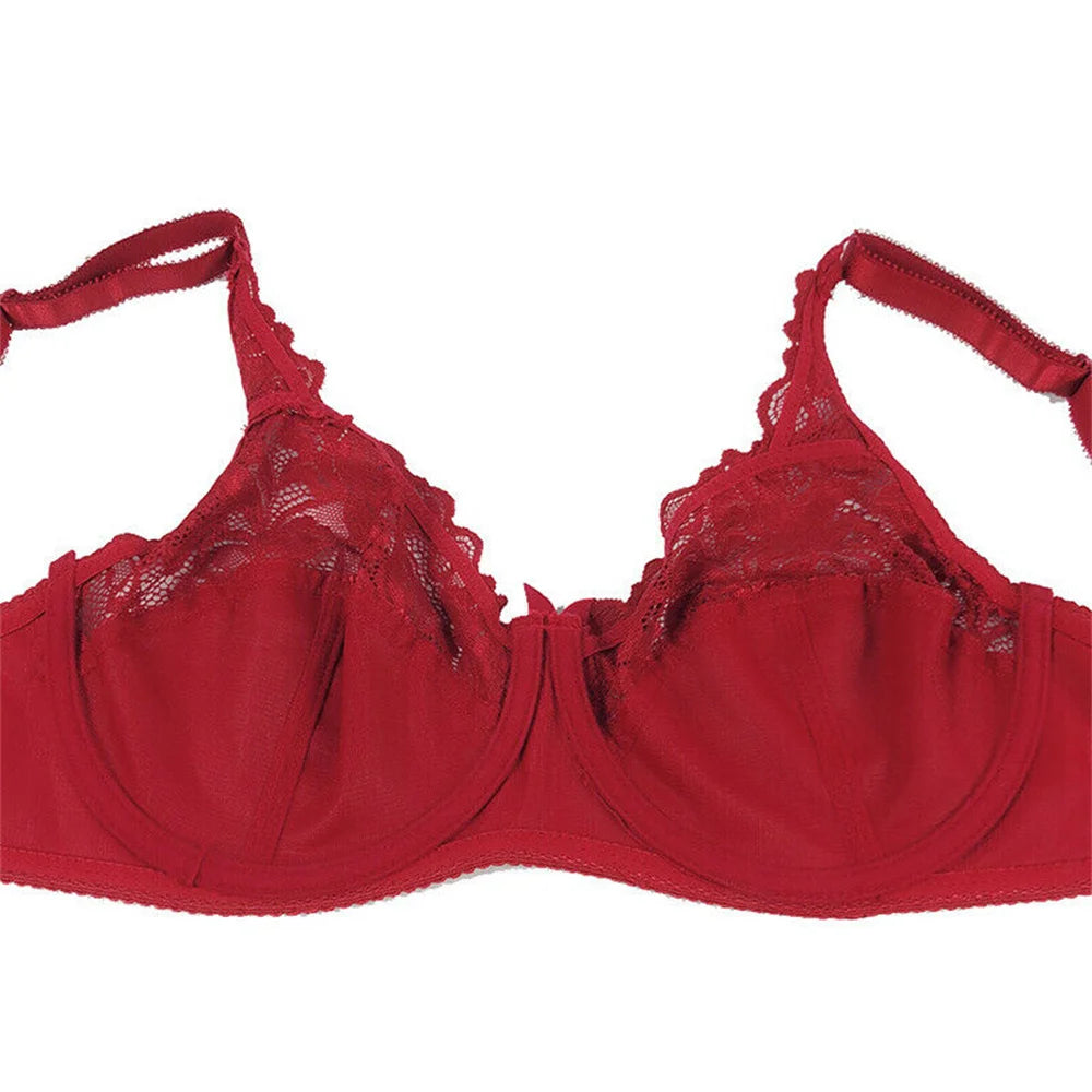 BCHRAYIUP Women's Underwired Non Padded Bra Sexy Sheer Lace Plunge Soft Cups Comfort Bra 34 36 38 40 42 44 B C D E