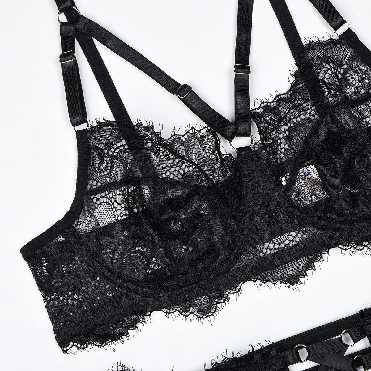 Ruffle Skirt Lingerie Set Sexy Sheer Lace Bra Long Gloves Hypersexual Fantasy Underwear Set Erotic Boudoir Outfit Women