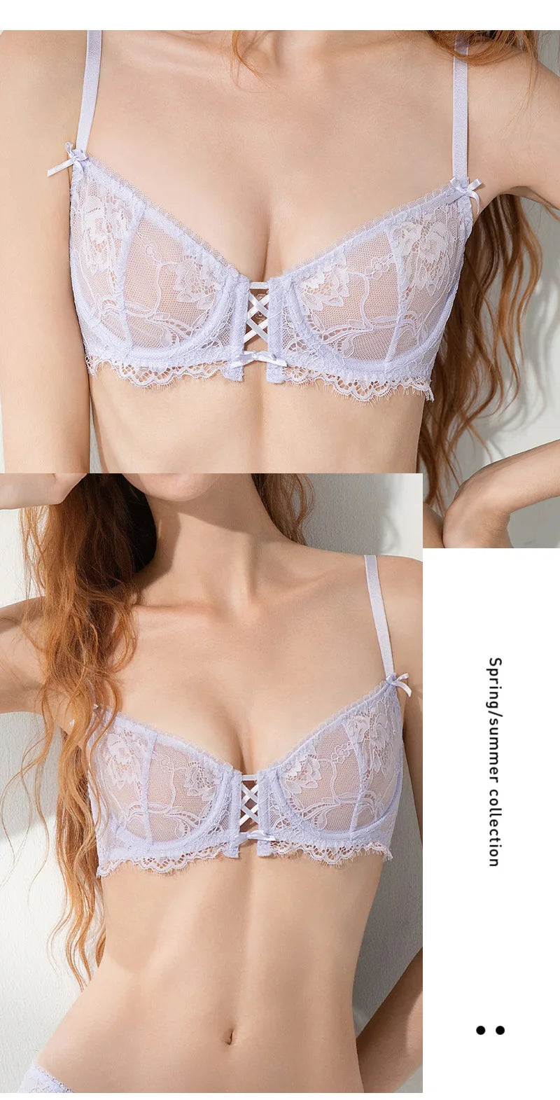 Women Sexy Bra See Through Lace Lingerie Bow Lace Embroidery Underwear Daily Female Bra