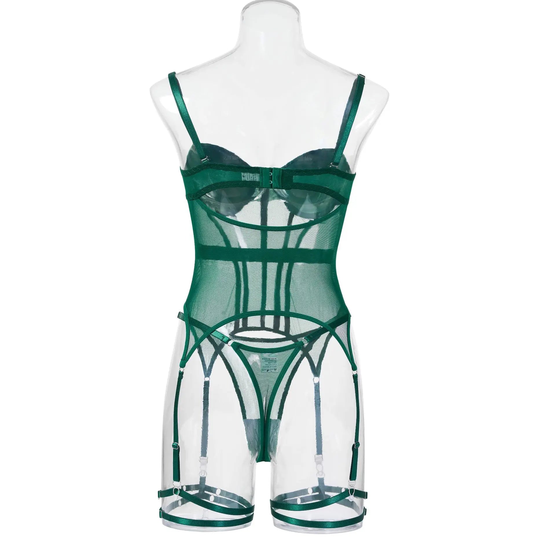 MUZISKAT Mesh  Lingerie Luxury Brand Bodysuit Backless Tops for Women 3 Piece Lingerie Set with Garter Sexydresses for Women