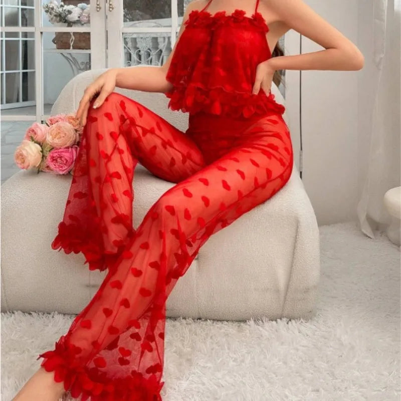 Sexy Lingerie Sets  with See-through Lingerie  2-piece Pajama Set for Home Wear   Women's Summer Sexy Pajamas Set  Corset Mujer