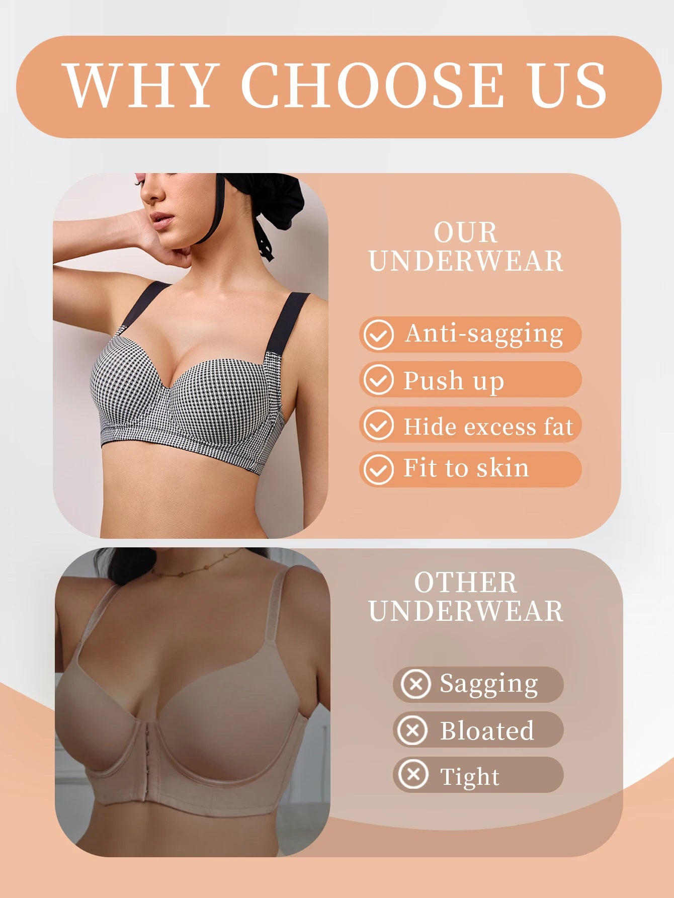 Grid-patterned Bra with uplifting support to prevent sagging, adjustable for a custom fit, comfortable against the skin,