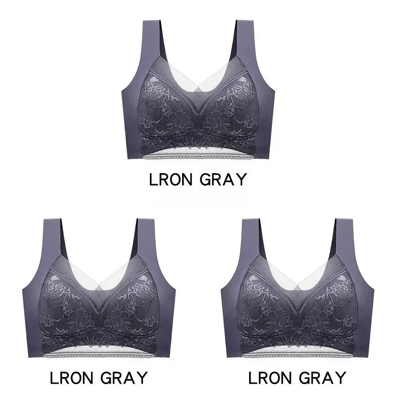 3 Pcs Women's Push Up Bralette Wireless Bras - 5cm Natural Lift, Seamless Lace Plus Size (L-6XL), No Underwire Comfort