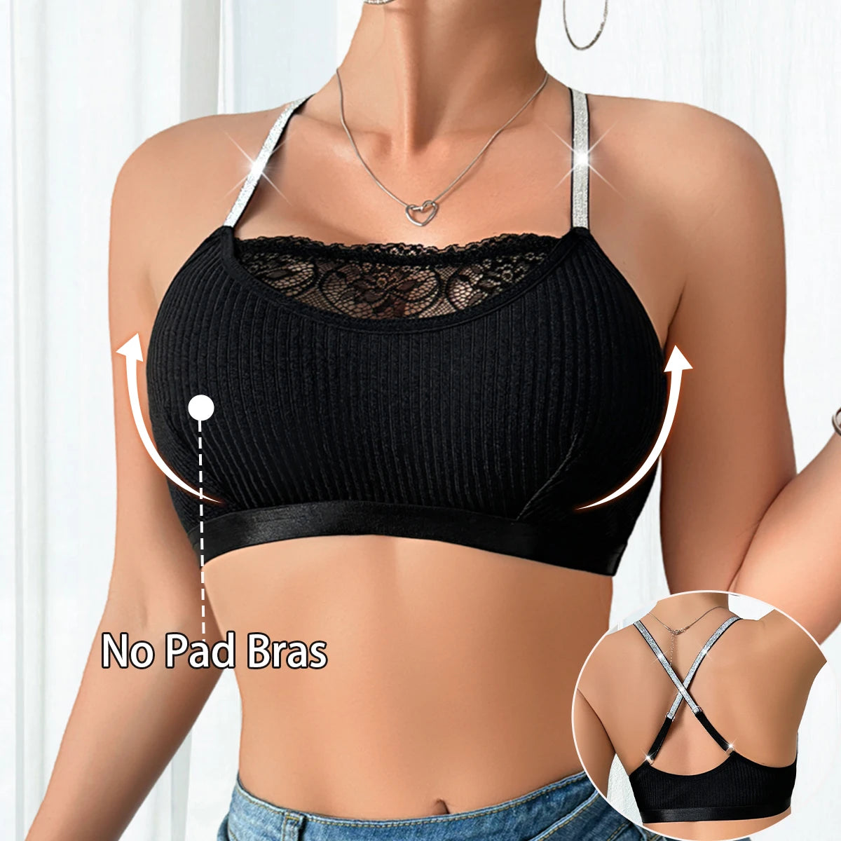 1pcs Ribbed Sexy Women's Bras Cross Shoulder Straps Sexy Lingerie Wire-Free Padless Bras Push Up Brassiere Fashion Underwear