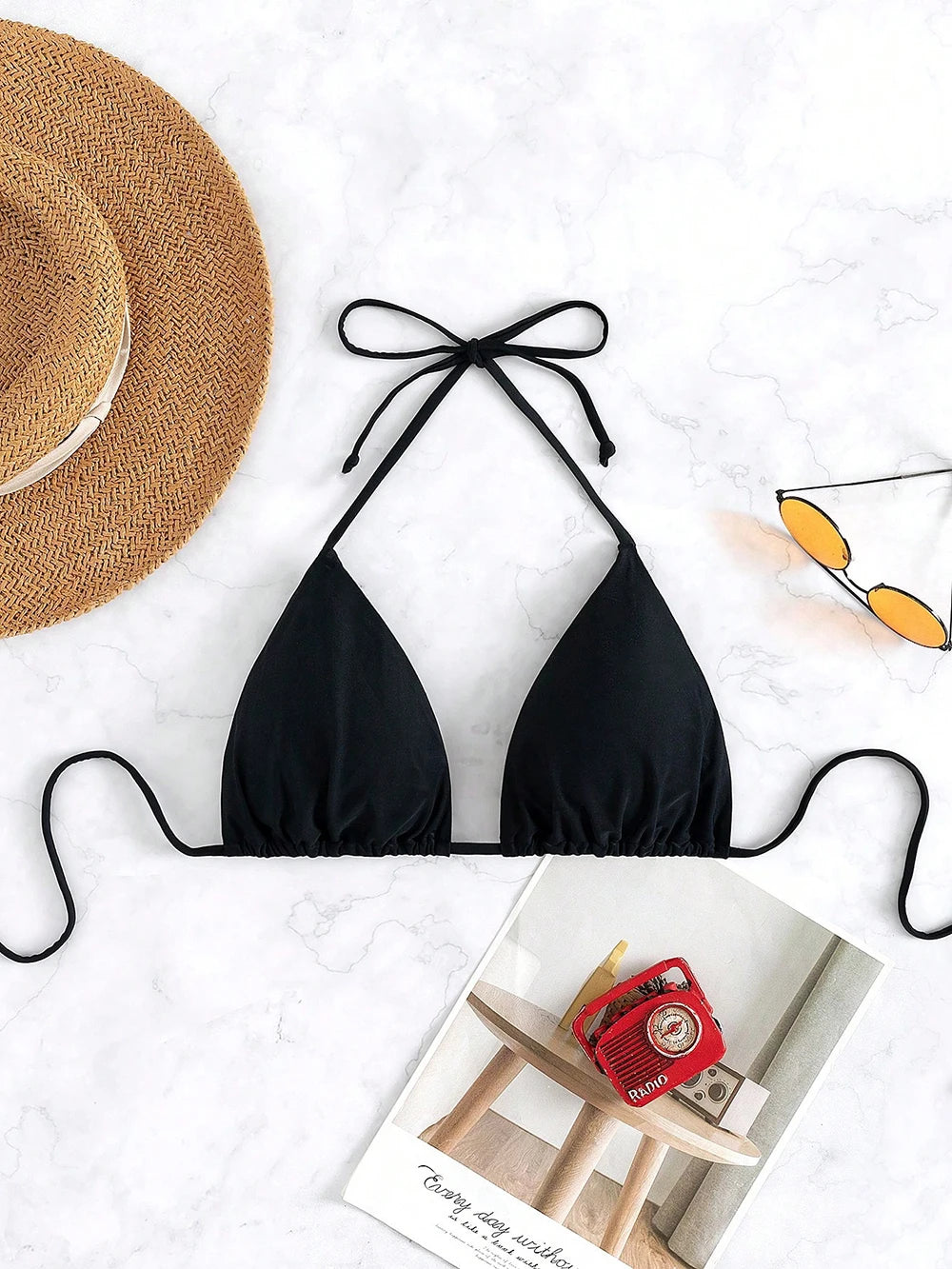 Sexy Solid Color Bikini Bra Top Women's Neck Hanging Lace up Backless Swimwear Top Beach Swimsuit Brazilian Biquinis