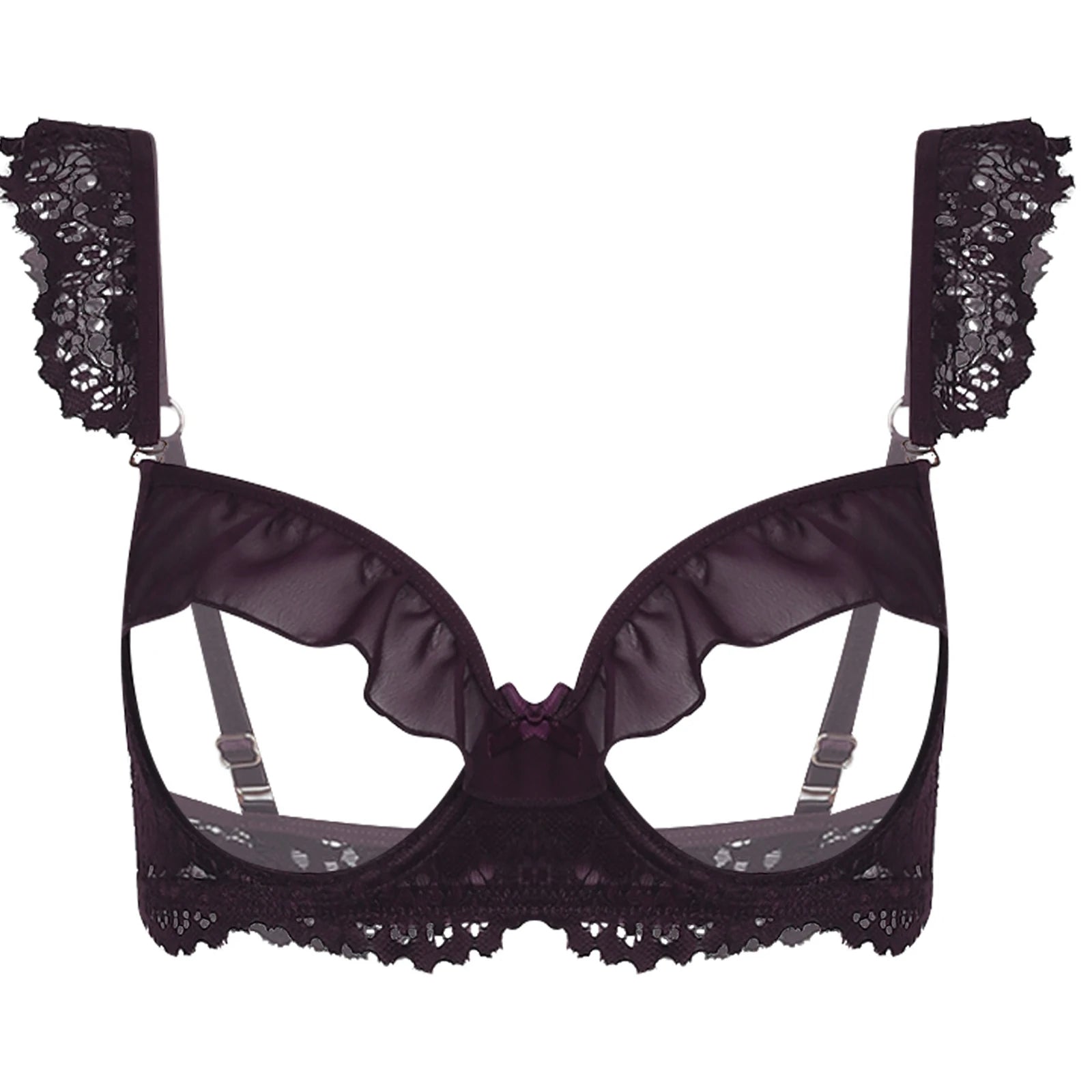 Sexy Womens Bare Breast Expose Nipples Bra Top Lingerie Cupless Ruffled Trim Push-up Underwire Eyelash Lace Balconette Bralette