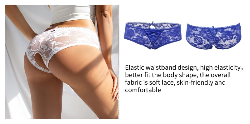 Women's Lingerie Crotchless Panties Low-waist Lace Transparent Underwear Strappy Thongs Intimates Femme Erotic Briefs