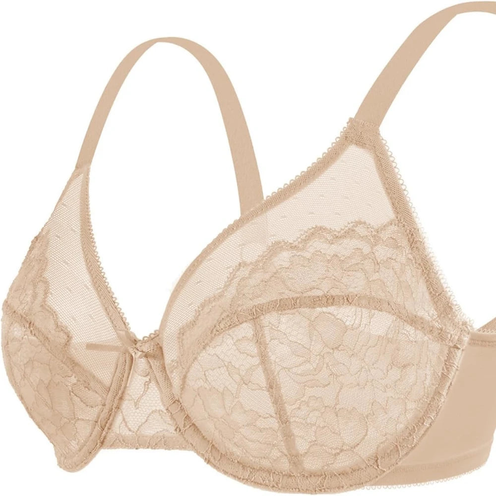 Comfortable Fashionable Women's Bras Full Coverage Underwear Plus Size Floral Lace Suitable for Full Breasts