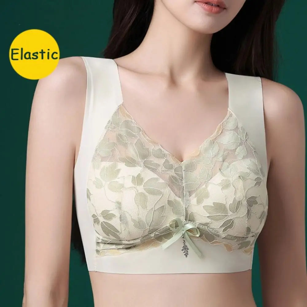 Breathable Leaf Lace Deep V Bras Zircon Bowknot Push Up Bras Big Cup Gathered Breasts Brassiere for Women Girls
