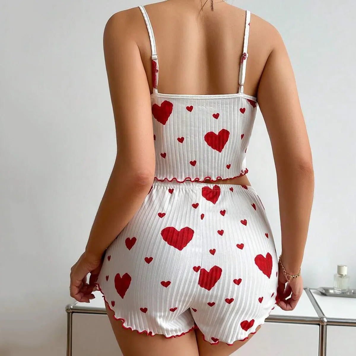 Women's Pajama Set Sexy Cute Kawaii Pajamas Women suspenders Sun-Tops Loungewear Set Shorts Y2K Lolita Heart Silk Sleepwear