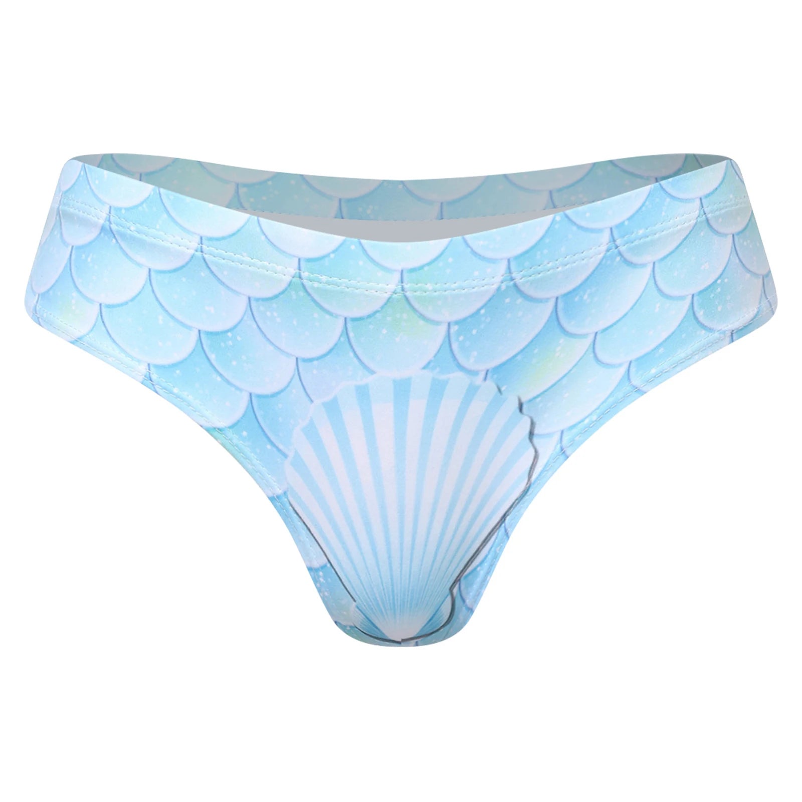 Swimwear Womens Mermaid-style Swim Bottoms Fishscale Low Rise Bikini Swimsuit Print Elastic Waistband T-back Briefs Underwear