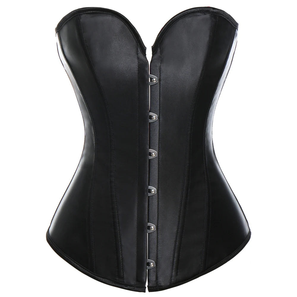 Women's Satin Corsets Top Lace Up Boned Punk Overbust Corset Bustier Lingerie Waist Cincher Body Shaper
