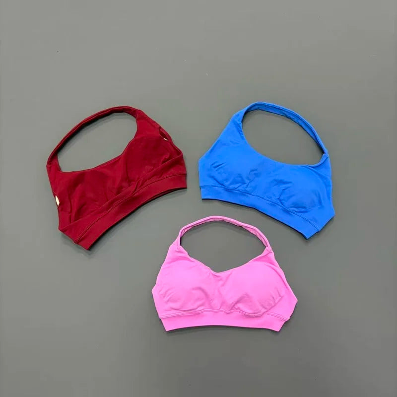 Sports Bra Women Halter Neck Open Back Seamless Yoga Bras Breathable Elastic Top Gym Running Workout Fitness Sports Bras
