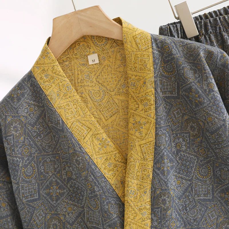 Japanese Style Kimono Pajamas Set Men's Cotton Sleepwear Loose Casual Pijama Mujer Home Clothes Male Retro Printed Pyjamas