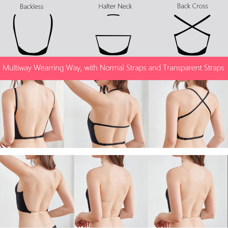 Seam-free Womens Low Cut Plunge Bra Wire Lifting Deep U Shaped Multi-Way Push Up Convertible Plunge Backless Sexy Bra