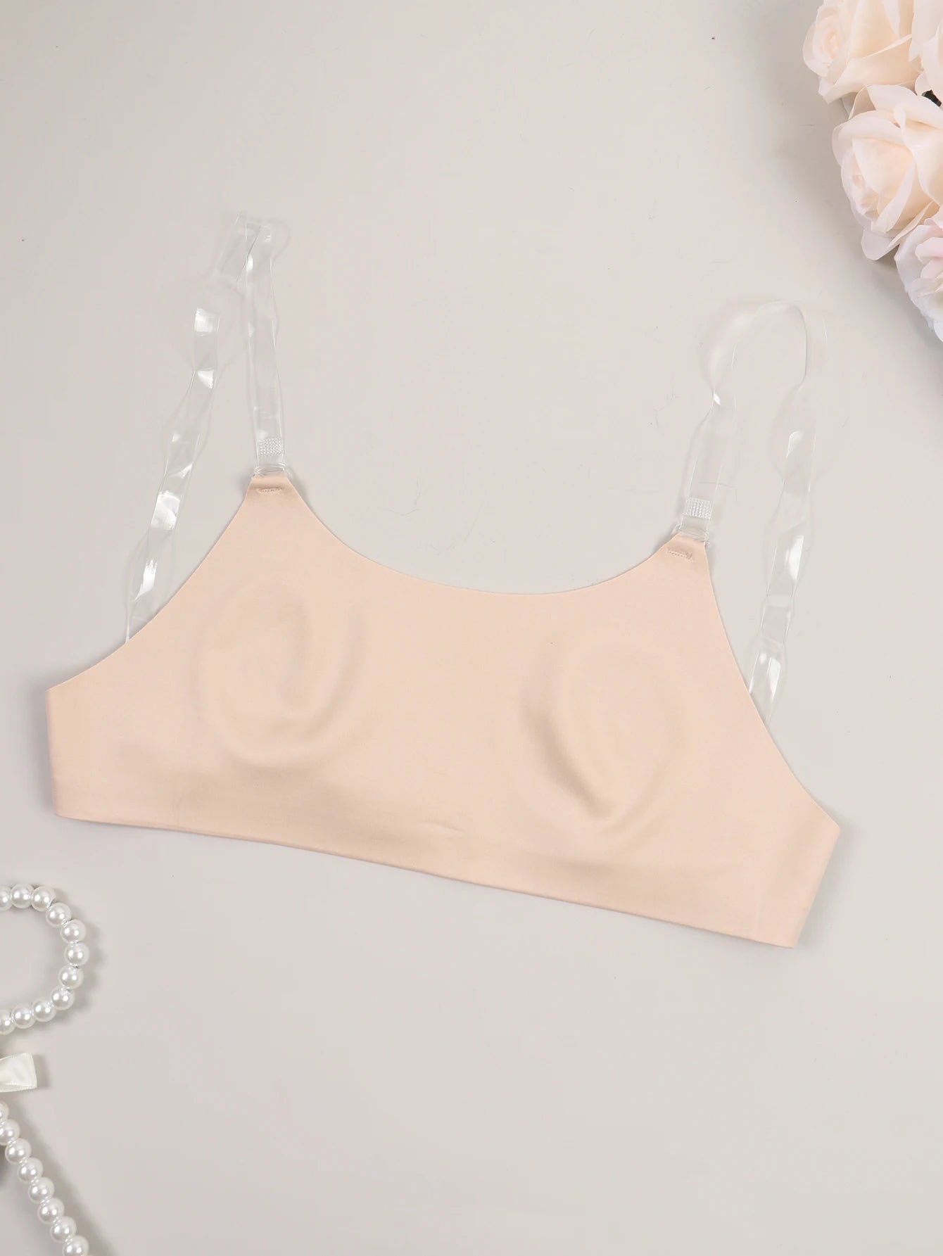 Unlined Backless Bra with Transparent Straps Women Wireless Seamless Everyday Brassiere U-shaped Back Lingerie Inner Wear
