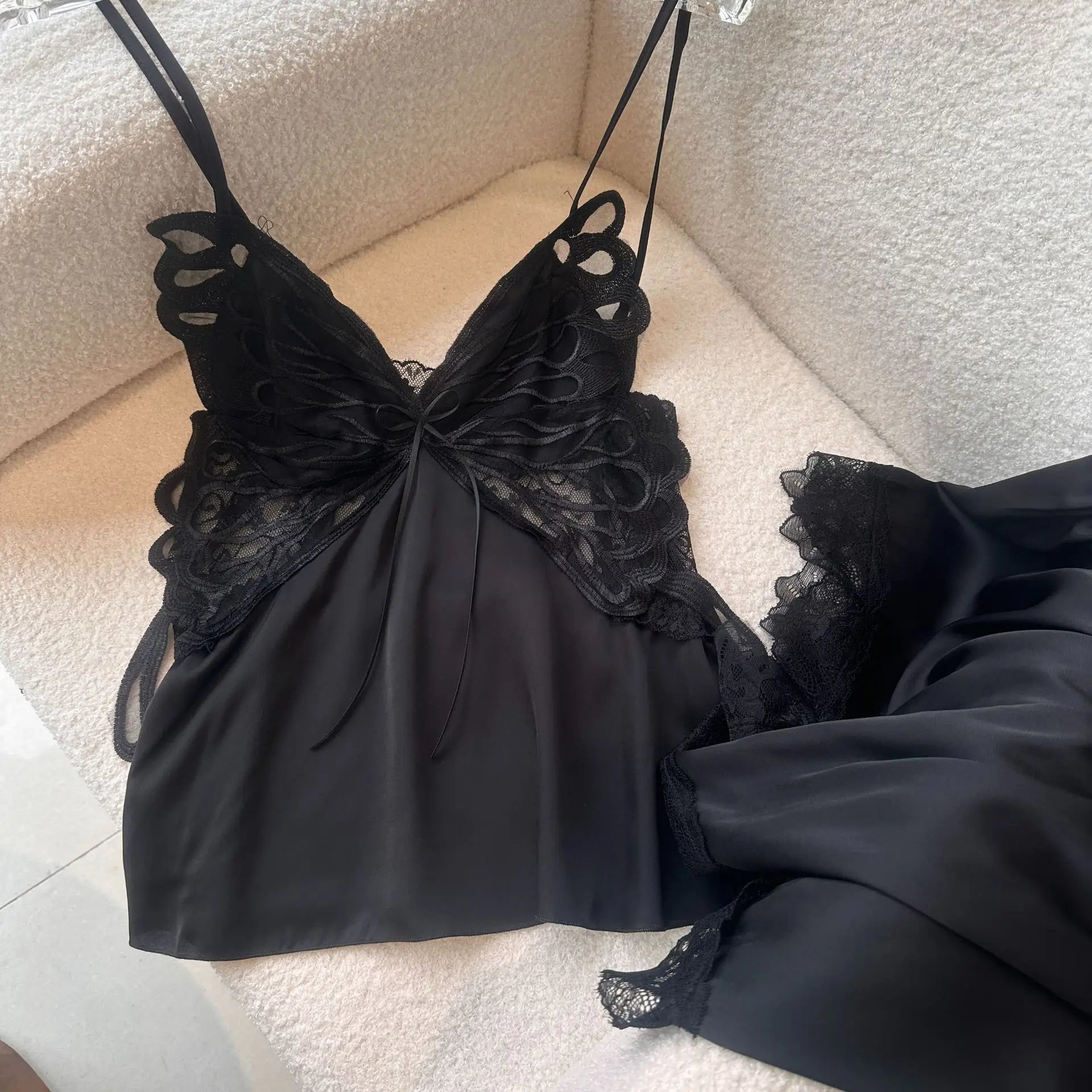 Sexy Cami&shorts Pajamas Set Loungewear Female Lace Butterfly Nightwear 2Pcs Pijamas Suit Home Wear Women Sleepwear Lingerie