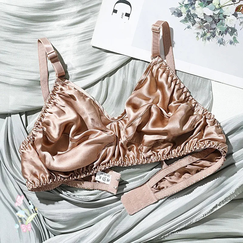 Women Satin Silk Bra Ultra-Thin Breathable Wireless Underwear Female Sexy Lingerie Top Push Up Brassiere Unlined Bra New 2025