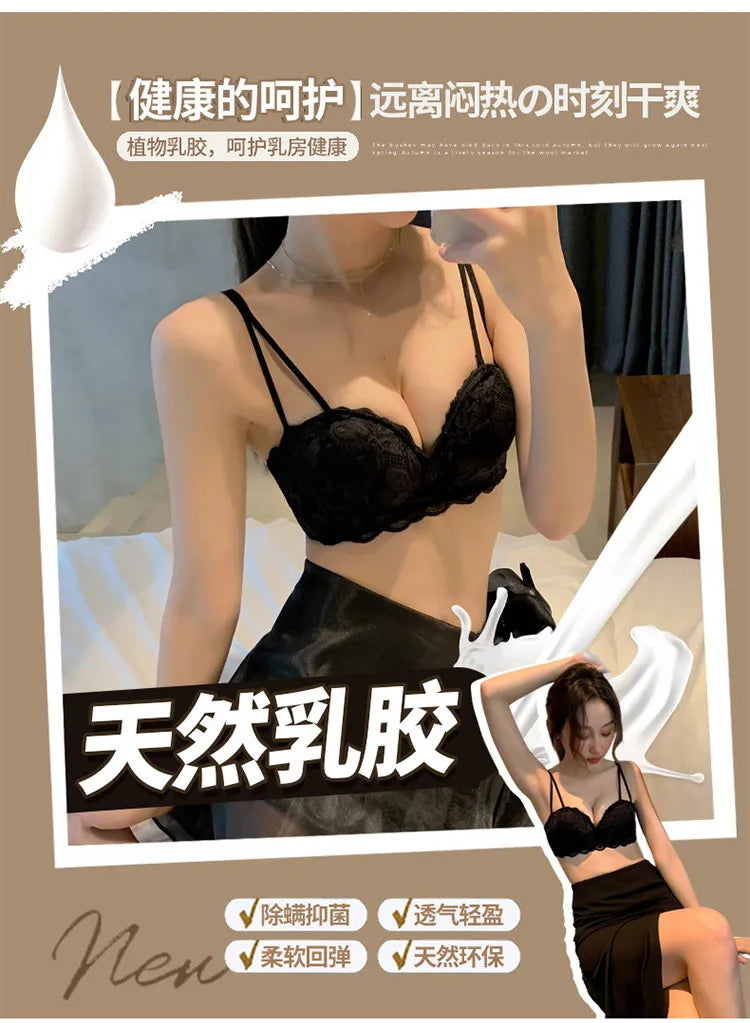 New Push-Up Lingerie Set Comfortable Wire-Free and Lightweight Bra Provides Lift and Side Support Sexy & Exquisite Lace Design