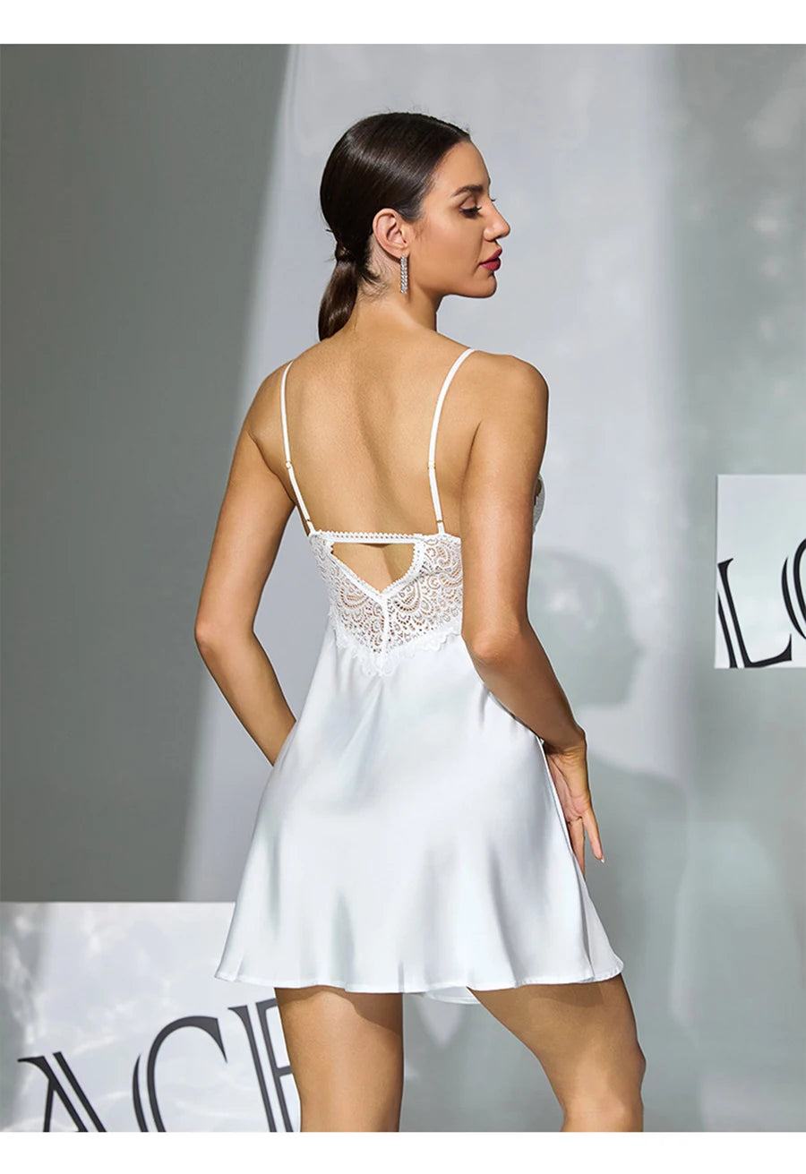 Women Satin Pajama Set Sexy Lace Camisole Nightgown Feather Trim Robe Bridal Sleepwear 2 PCS Set Wedding Nightdress Loungewear