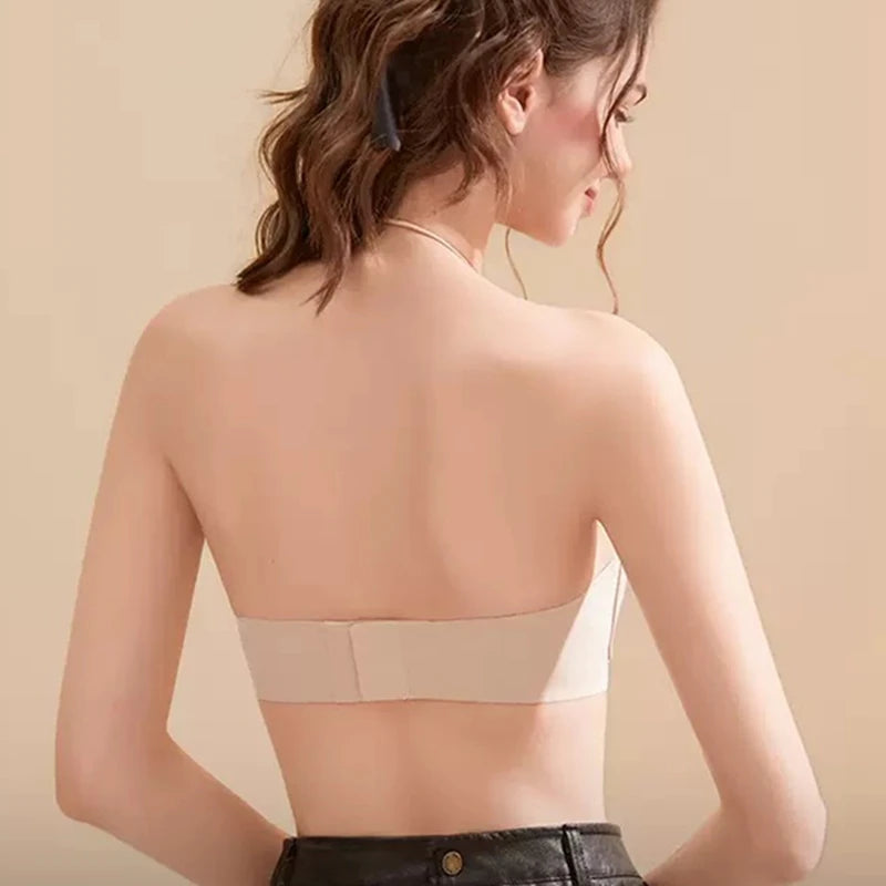 Women Invisible Bra Deep U Plunge Bras Backless Top for Dresses Sexy Lingerie with Transparent Strap Push Up Strapless Underwea