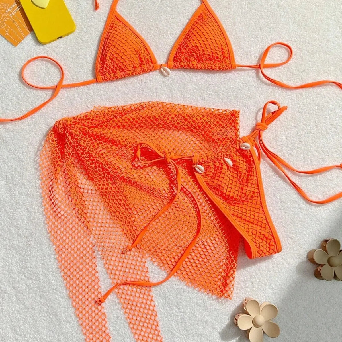 Sexy Mesh Bikini Swimsuit Three Piece Set Women Separates