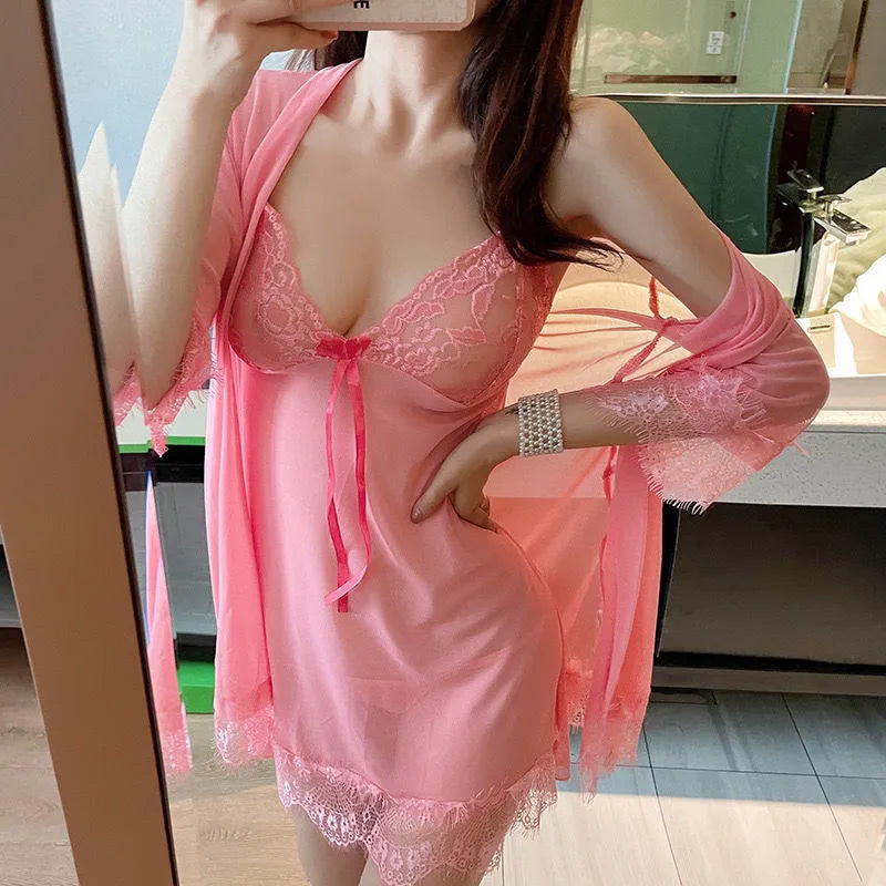 Sexy Lingerie Set Woman Erotic Pajamas Lace Lingerie Sex Clothes Summer Silk Lace Sleepwear Dress Black Sexy Lingerie Hot Dress