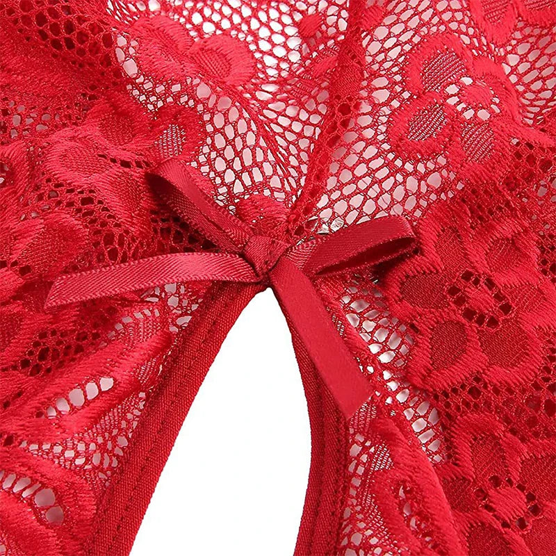 2023 New Erotic Lingerie For Women Lace Floral Transparent Bra Set Porn Costumes Deep V Open Bra Crotchless Bodysuit Underwear