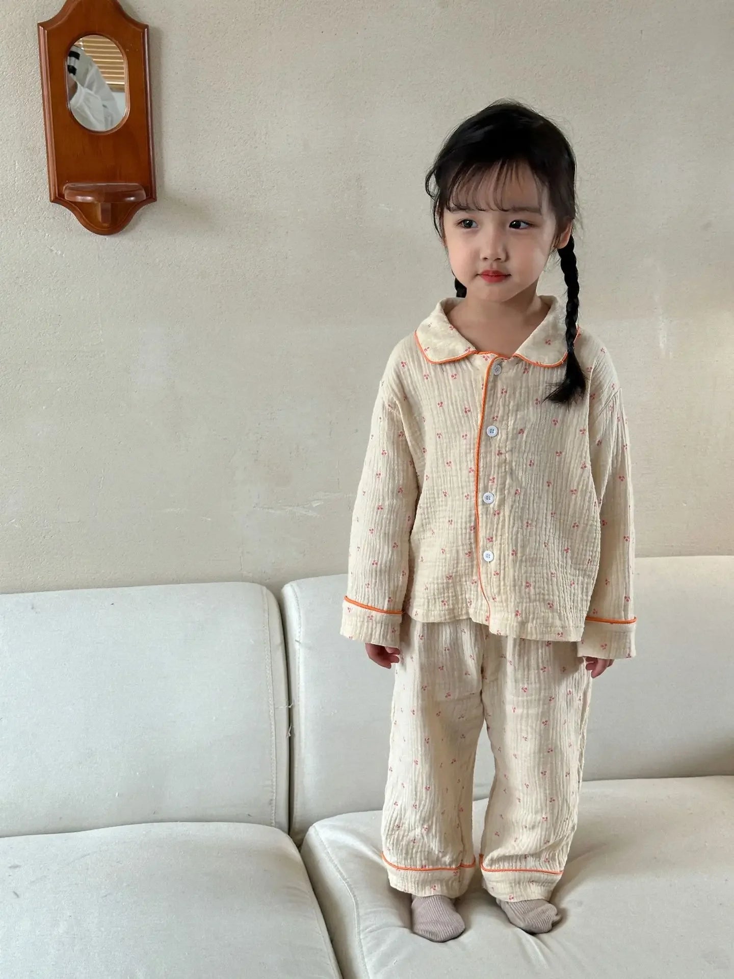 Pajama Sets New Spring Autumn Season Pure Cotton Gauze Baby Long Sleeved Girl Boys Childrens Clothing Sleepwear
