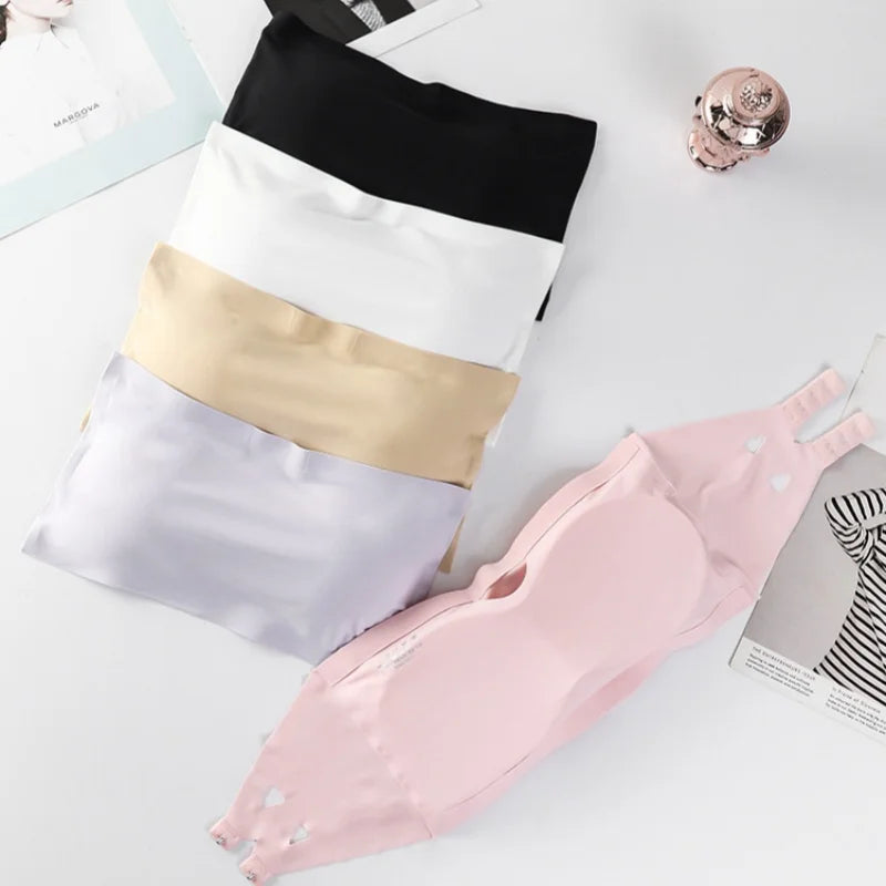 3Pcs/Set Strapless Bra Ice Silk Tube Tops Women Seamless Underwear Invisible Wrapped Chest Female Backless Bra Intimates
