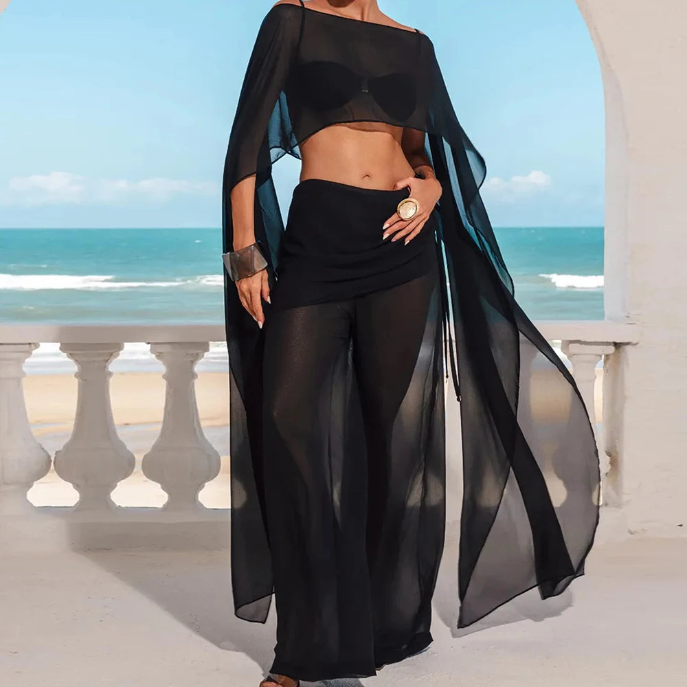 Women Summer Sexy See Through Swimsuits Cover-ups Fashion Solid Asymmetrical Bikini Beach Cover Ups Beach Tunics Tops