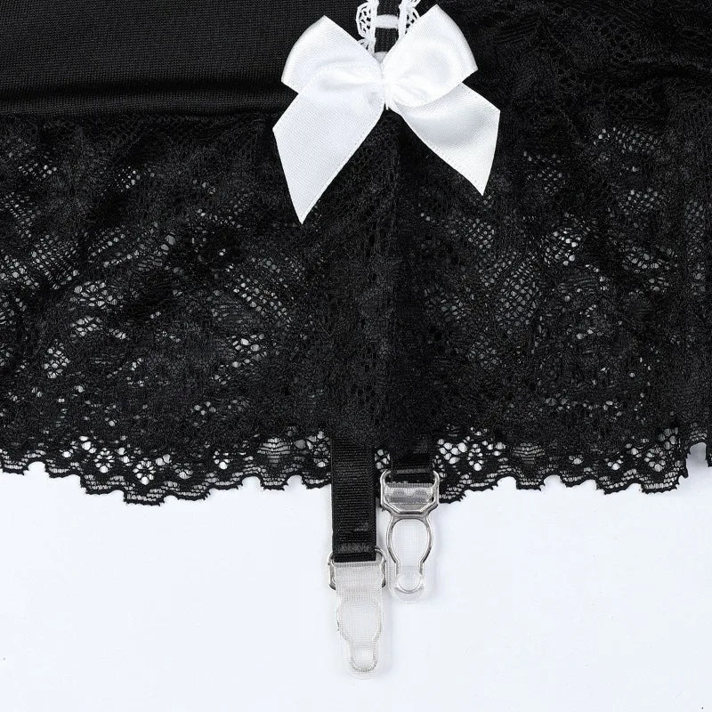 Sexy Babydolls Lace Temptation Night Dress Thong Two Piece Set Women's Exotic Underwear Hot Sexy Floral Lace Bow Lingerie Sets