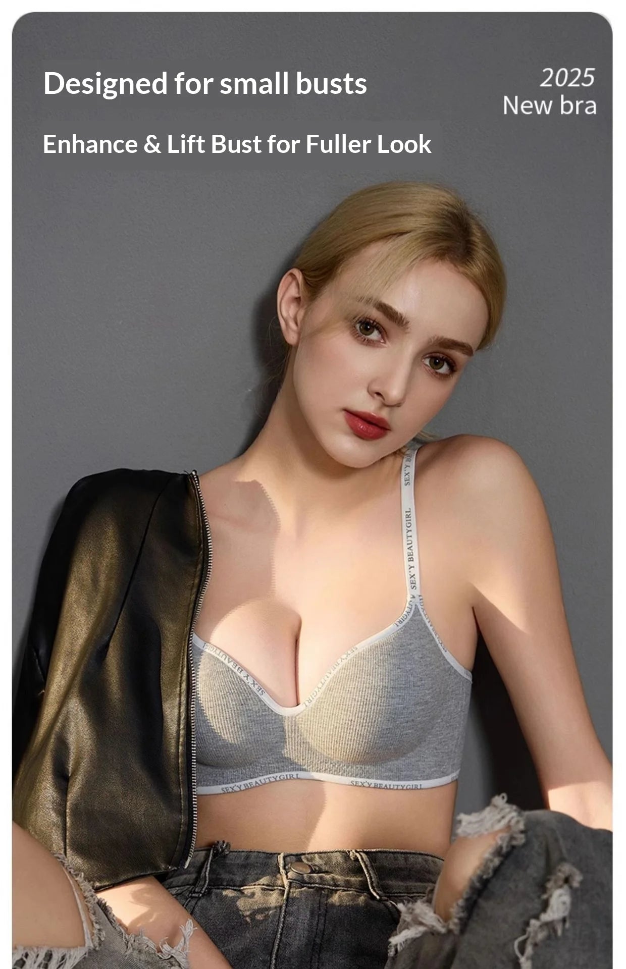 New Fashion Bra for Smaller Busts: Enhances and Gathers with Letter Design Wire-Free, Nude-Feel, Skin-Friendly One-Piece Bra
