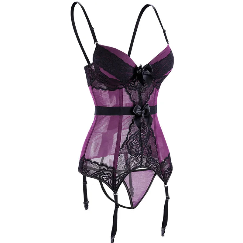 Women Sexy Lingerie Corsets Erotic Korse Transparent Lace Mesh Corset Top Underwear Slim Waist Bustier Push Up Corselet