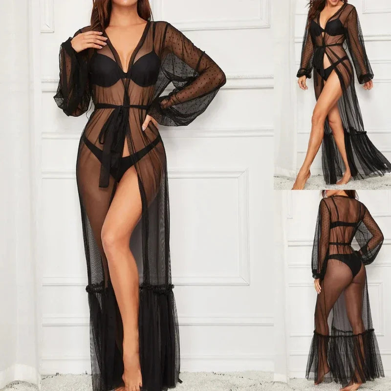 Sexy Lingerie Ladies Sexy Lingerie Black Lace Long Dress Long Robe Nightgown Woman Night Comfy Pajamas  Lingerie for Women