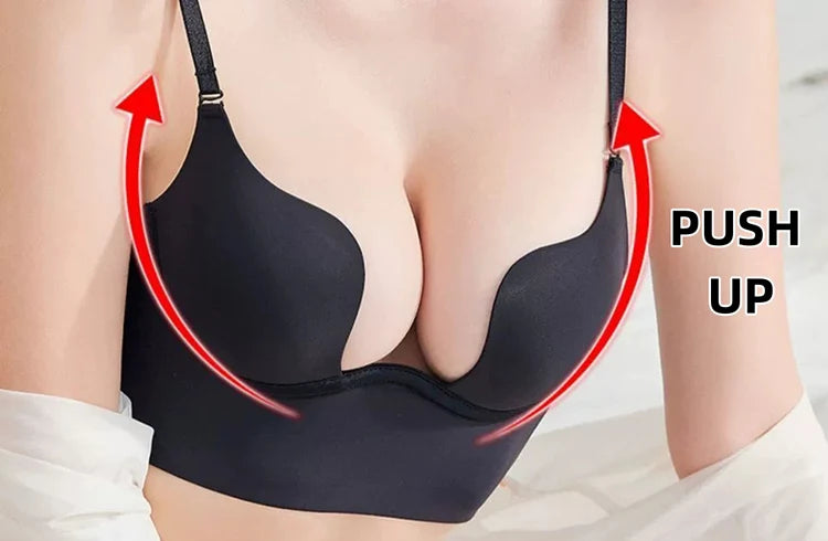 convergence Push Up Bra Backless Women Bras Low Cut Sexy Plunge Brassiere Open Back Underwear Invisible Deep U backless Lingerie