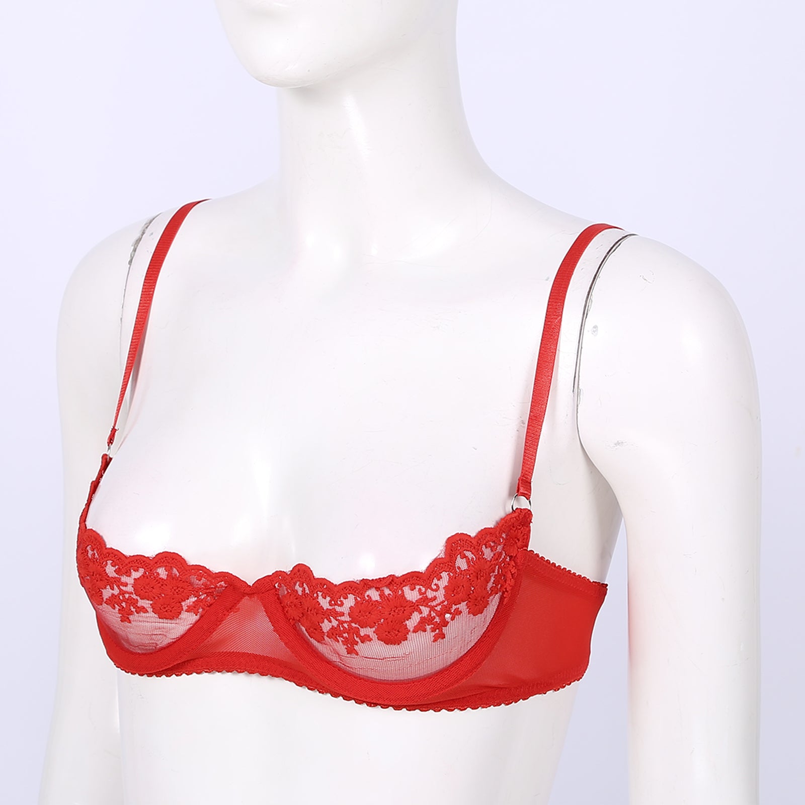 Sexy Womens Sheer Floral Lace Underwired Bra Underwear Unlined Brassiere Lingerie Bare Breast Exposed Open Nipples Bra Tops