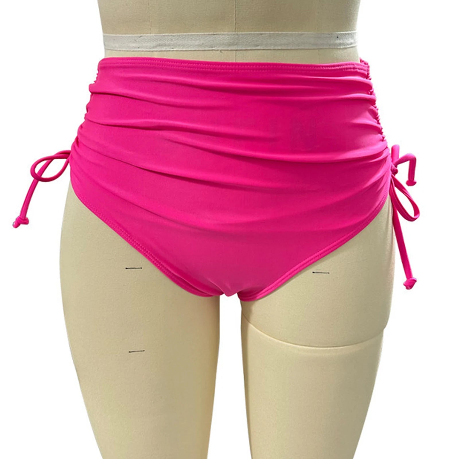 Basic Tight Swimming Bottoms for Female Solid Color High Waist Full Coverage Bikini Split Swimsuit Briefs Beach Drawstring Trunk