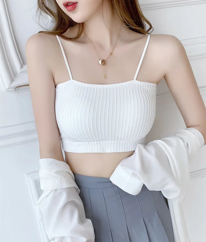 Summer Tube Bras For Women Sexy Seamless Underwear Crop Tops Sexy Lingerie Silky Bandeau Bra Removable Pads Intimates