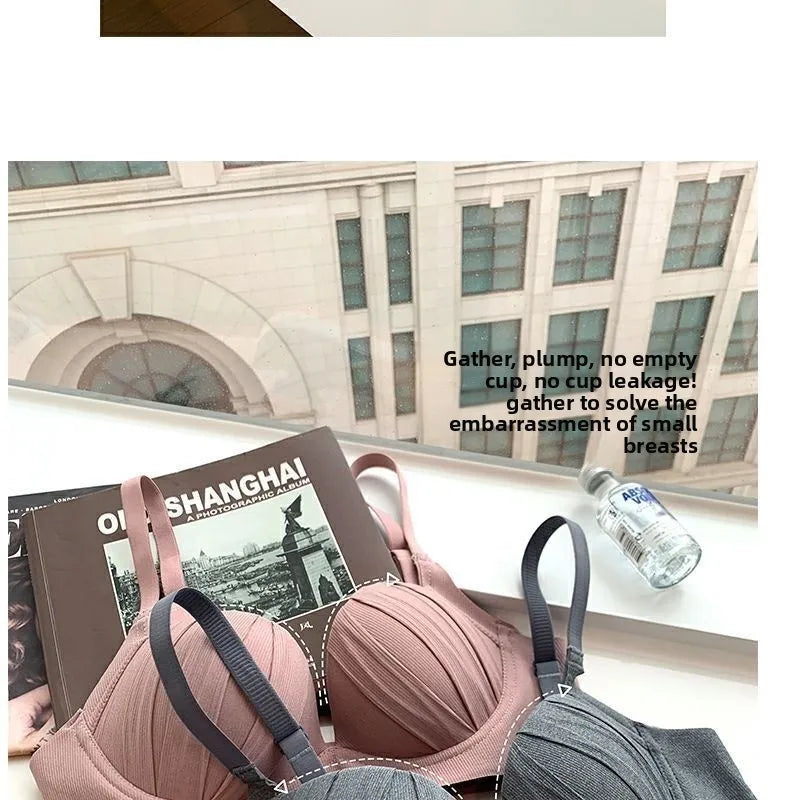 2026 New Pleated Bras Push Up Bra Small Chest No Steel Ring Wirelss Soft Bra Solid Color Sweet Seamless Bra