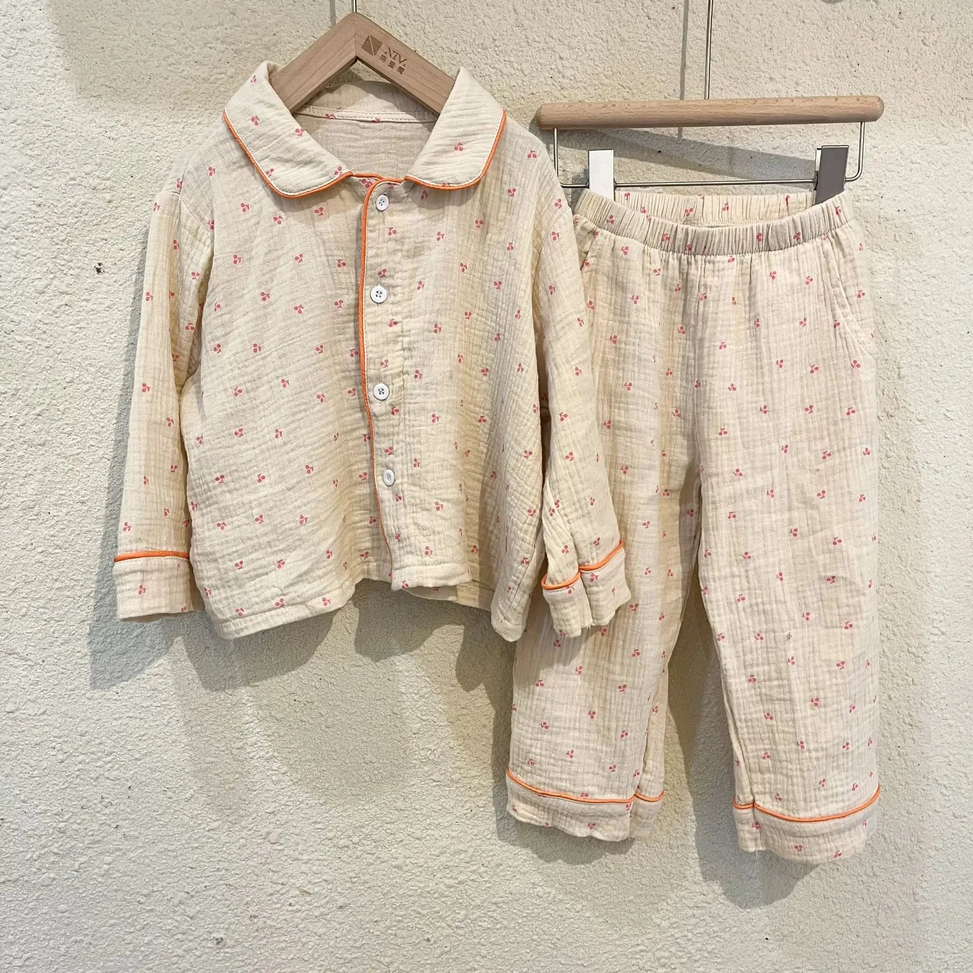 Pajama Sets New Spring Autumn Season Pure Cotton Gauze Baby Long Sleeved Girl Boys Childrens Clothing Sleepwear