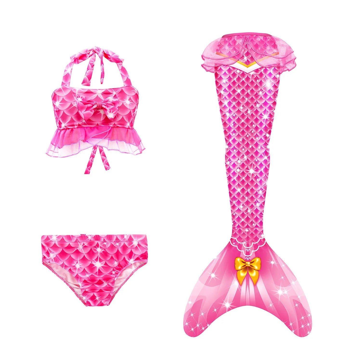 Bikini Top & Mermaid Skirt Girl Swimsuit Kid Swimwear Children Bathers Bathing Swimming Swim Suit Fashion Print Beachwear New