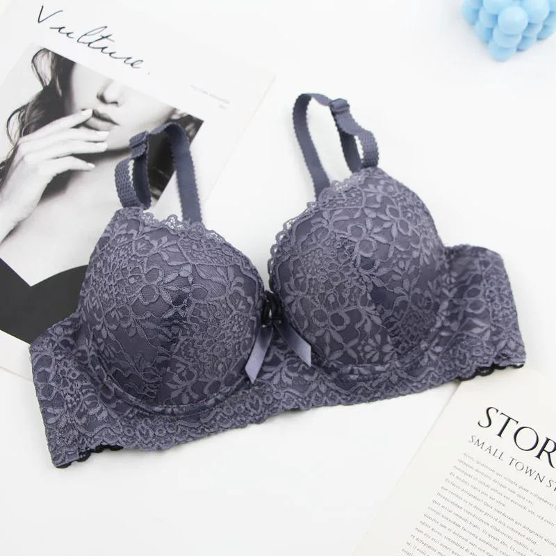 2025 New Push Up Bras Set Pink Gray Blue Beige Burgundy Black Underwear For Women Floral Bow BC Cup Lingerie